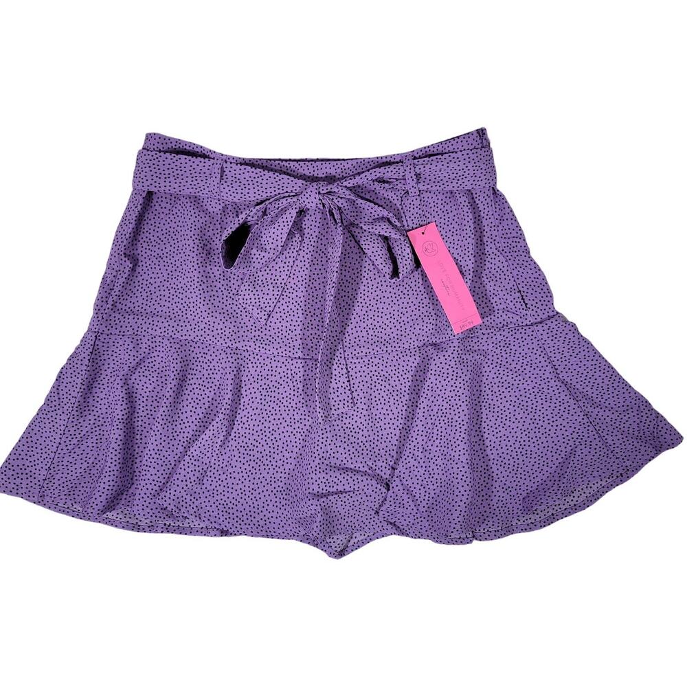 Love For Humanity Purple‎ Polka Dot Ruffle Skirt Shorts Tie Waist Sz L
